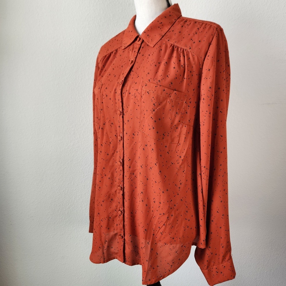 Torrid Women Size 0 Large 12 Blouse Rust Orange Madison Stars Long Sleeve Blouse